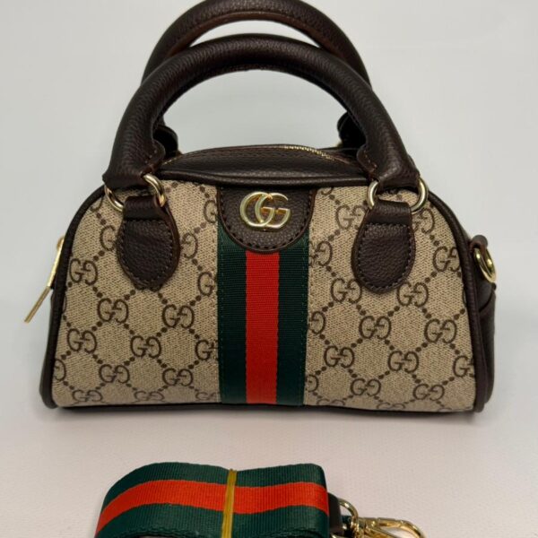 GG Monogram Şerit Detaylı Mini El & Omuz Çantası – Kahverengi