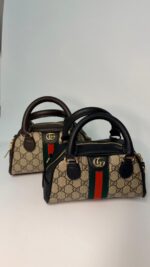 GG Monogram Şerit Detaylı Mini El & Omuz Çantası – Kahverengi - Görsel 3