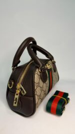 GG Monogram Şerit Detaylı Mini El & Omuz Çantası – Kahverengi - Görsel 2