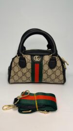 GG Monogram Şerit Detaylı Mini El & Omuz Çantası – Siyah
