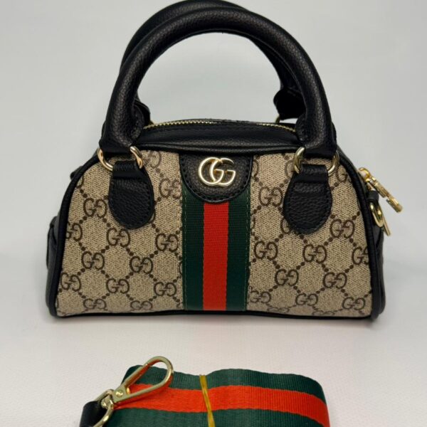 GG Monogram Şerit Detaylı Mini El & Omuz Çantası – Siyah