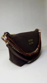 Miu Miu Süet El Portföyü Çanta- ACI KAHVE - Görsel 2