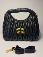 Miu Miu Wander Matelassé Napa Deri Hobo Çanta-SİYAH