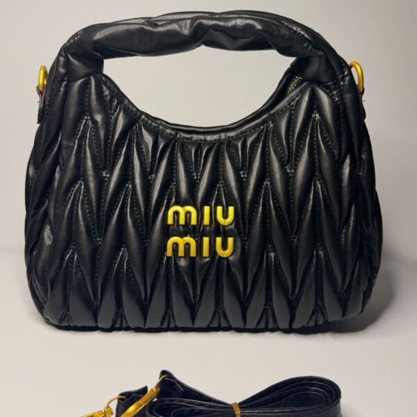 Miu Miu Wander Matelassé Napa Deri Hobo Çanta-SİYAH
