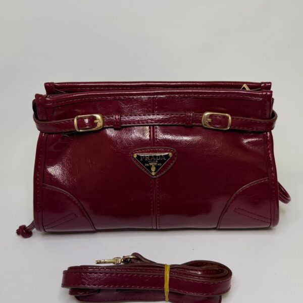 Prada Bonnie Deri El Çantası-VİŞNE ÇÜRÜĞÜ